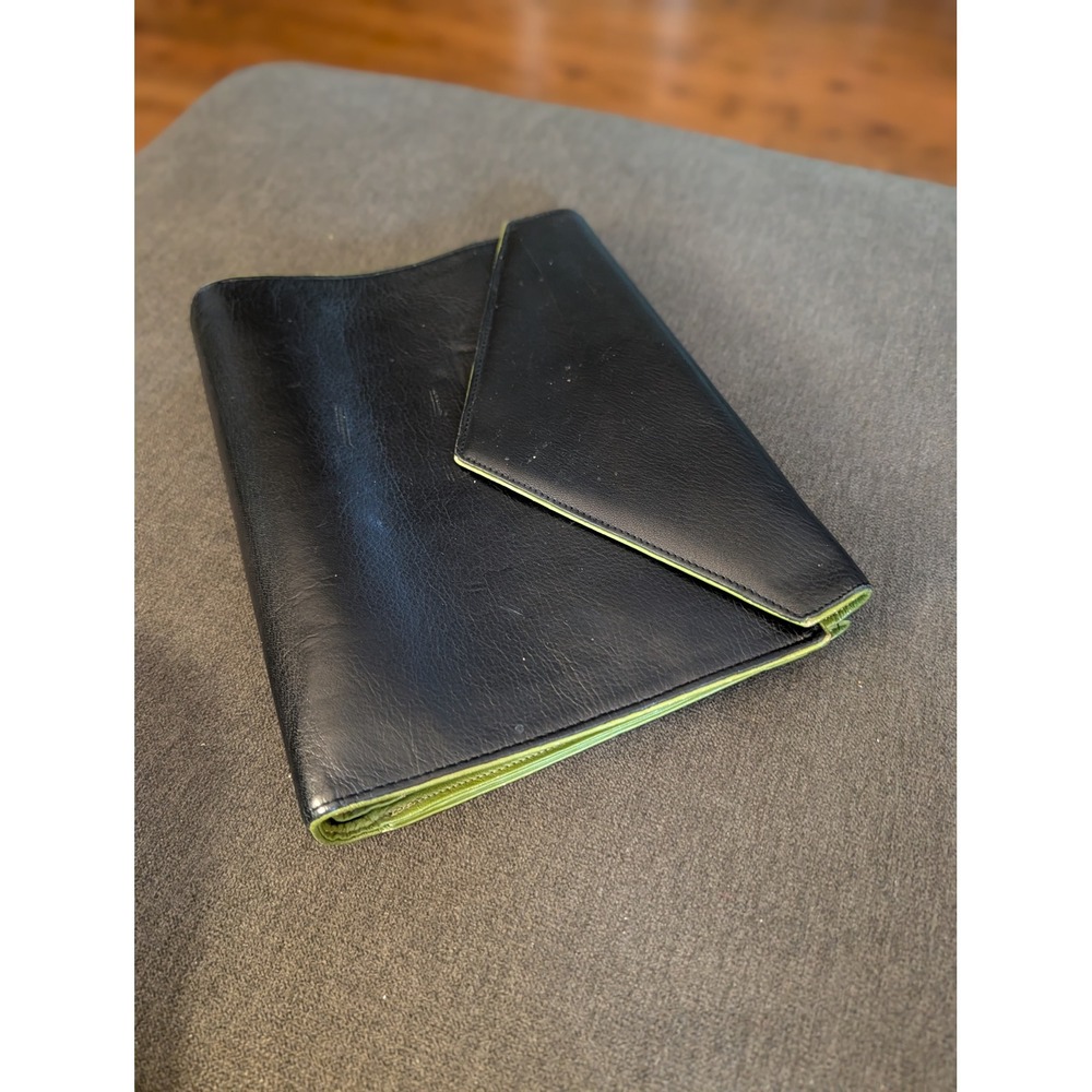 Franklin Covey Genuine Leather Planner Binder Black Green 7 Ring Organizer Snap